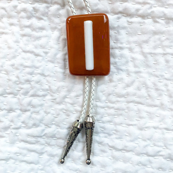 orange and white glass bolo tie